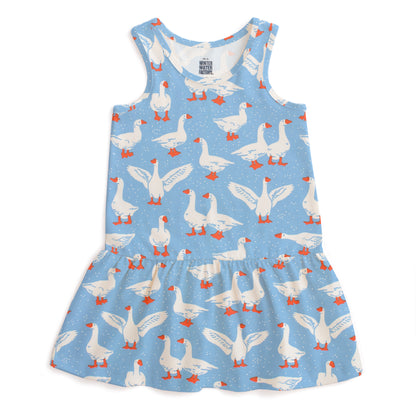 Valencia Dress - Silly Geese Blue