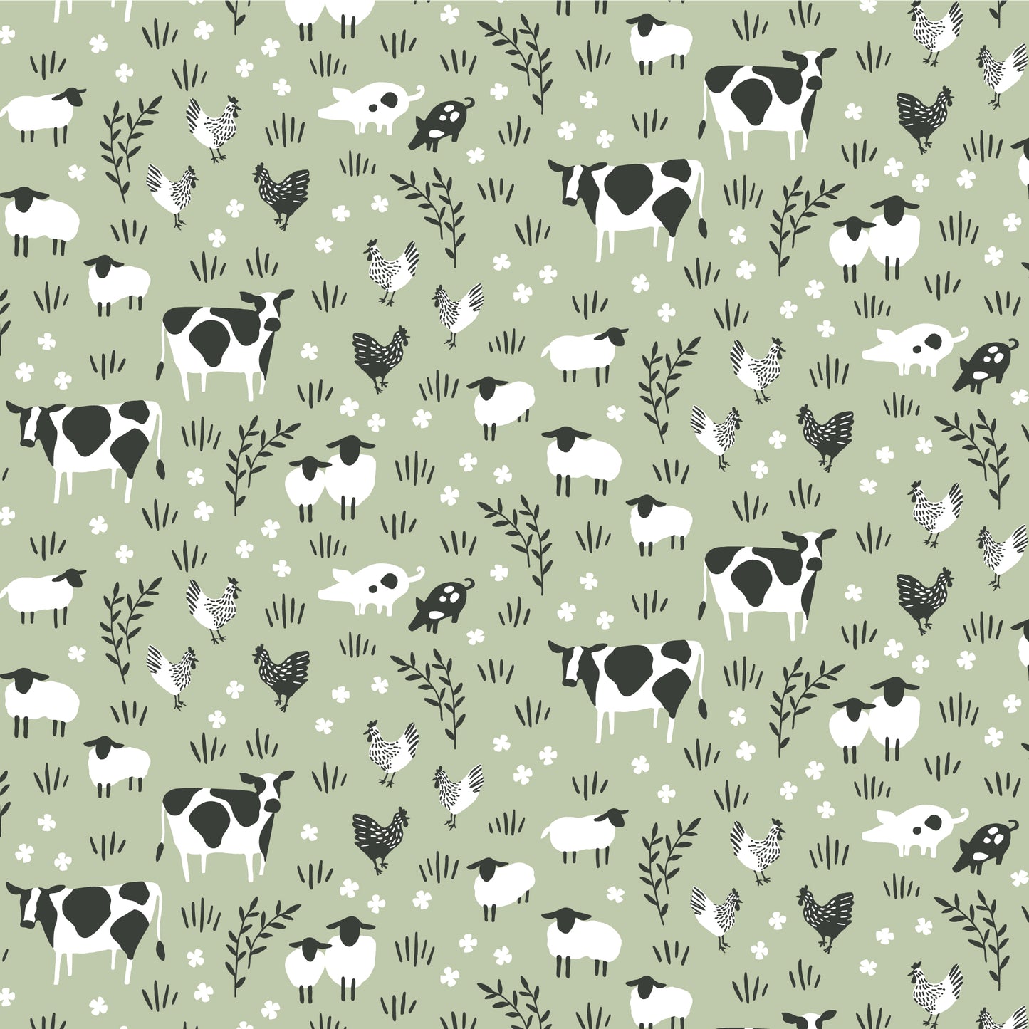 Long-Sleeve Lap Tee - Farm Animals Pale Green