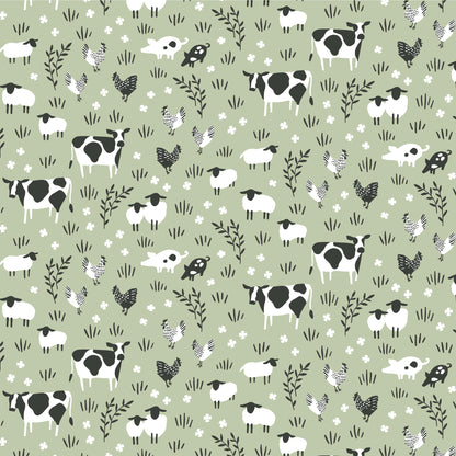 Long-Sleeve Lap Tee - Farm Animals Pale Green