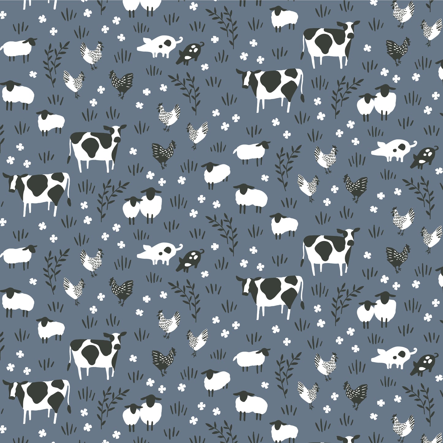 Long-Sleeve Lap Tee - Farm Animals Slate Blue