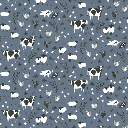 Long-Sleeve Lap Tee - Farm Animals Slate Blue