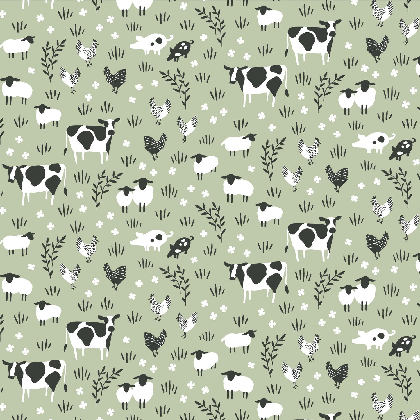 Short-Sleeve Lap Tee - Farm Animals Pale Green