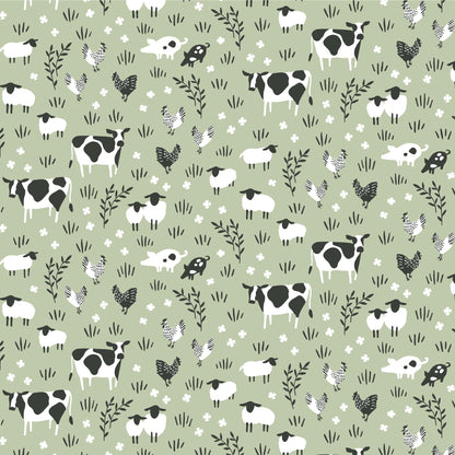Short-Sleeve Lap Tee - Farm Animals Pale Green