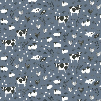 Short-Sleeve Lap Tee - Farm Animals Slate Blue
