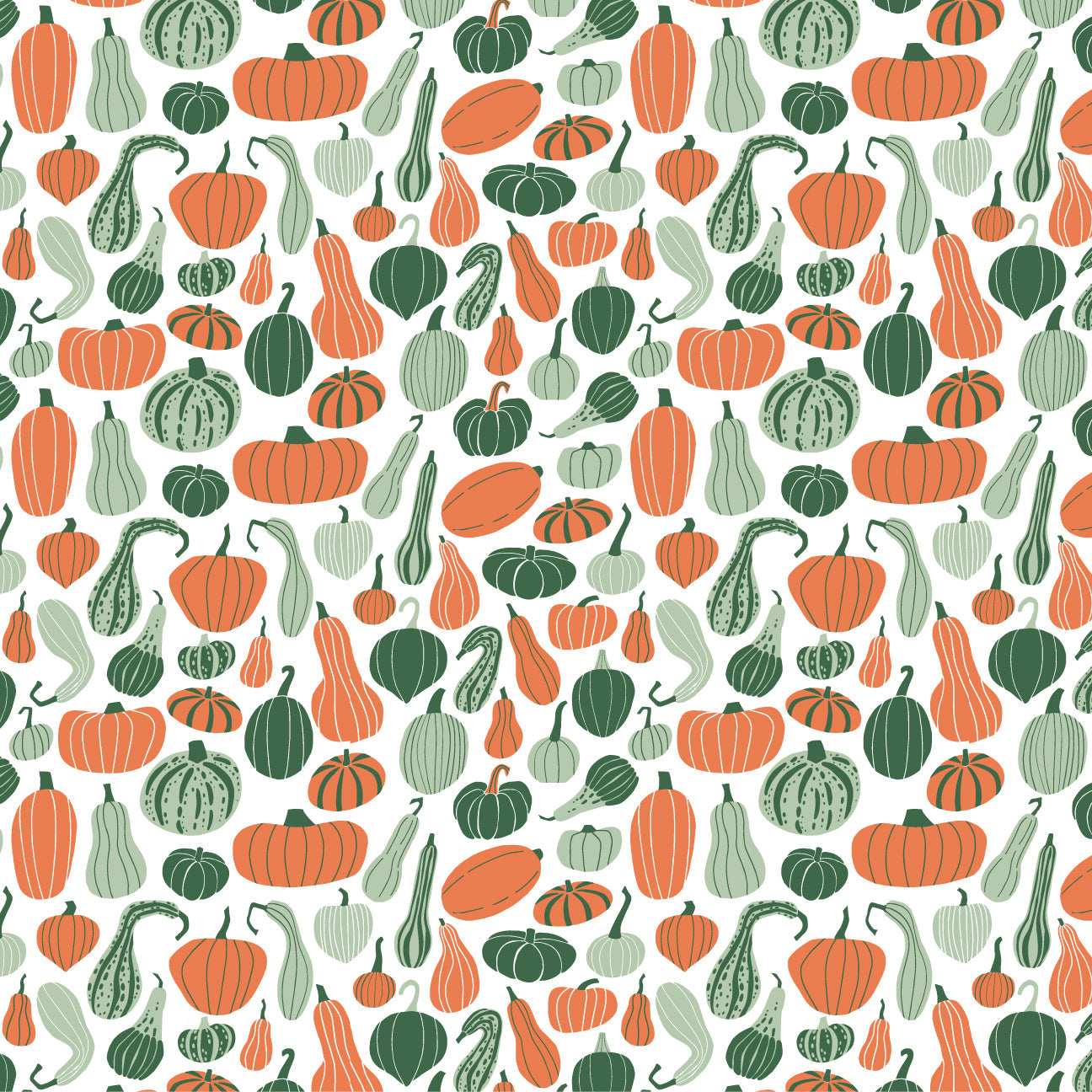 Long-Sleeve Tee - Gourds & Pumpkins Green & Orange