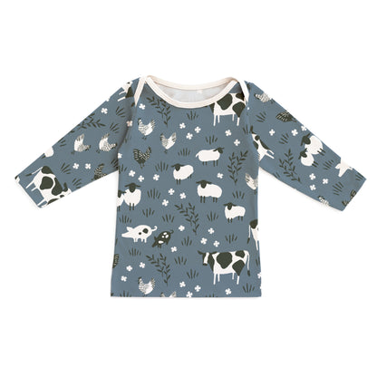 Long-Sleeve Lap Tee - Farm Animals Slate Blue