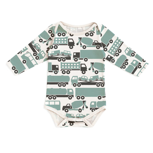 Long Sleeve Snapsuit - Big Rigs Surf Blue