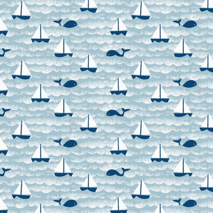 Short-Sleeve Lap Tee - Sailboats Ocean Blue & Navy