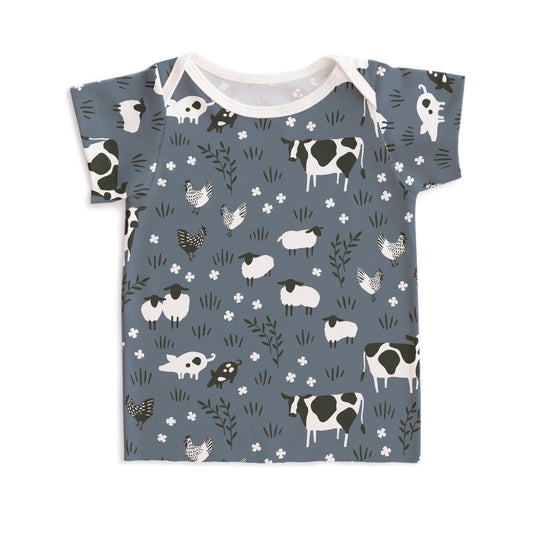 Short-Sleeve Lap Tee - Farm Animals Slate Blue