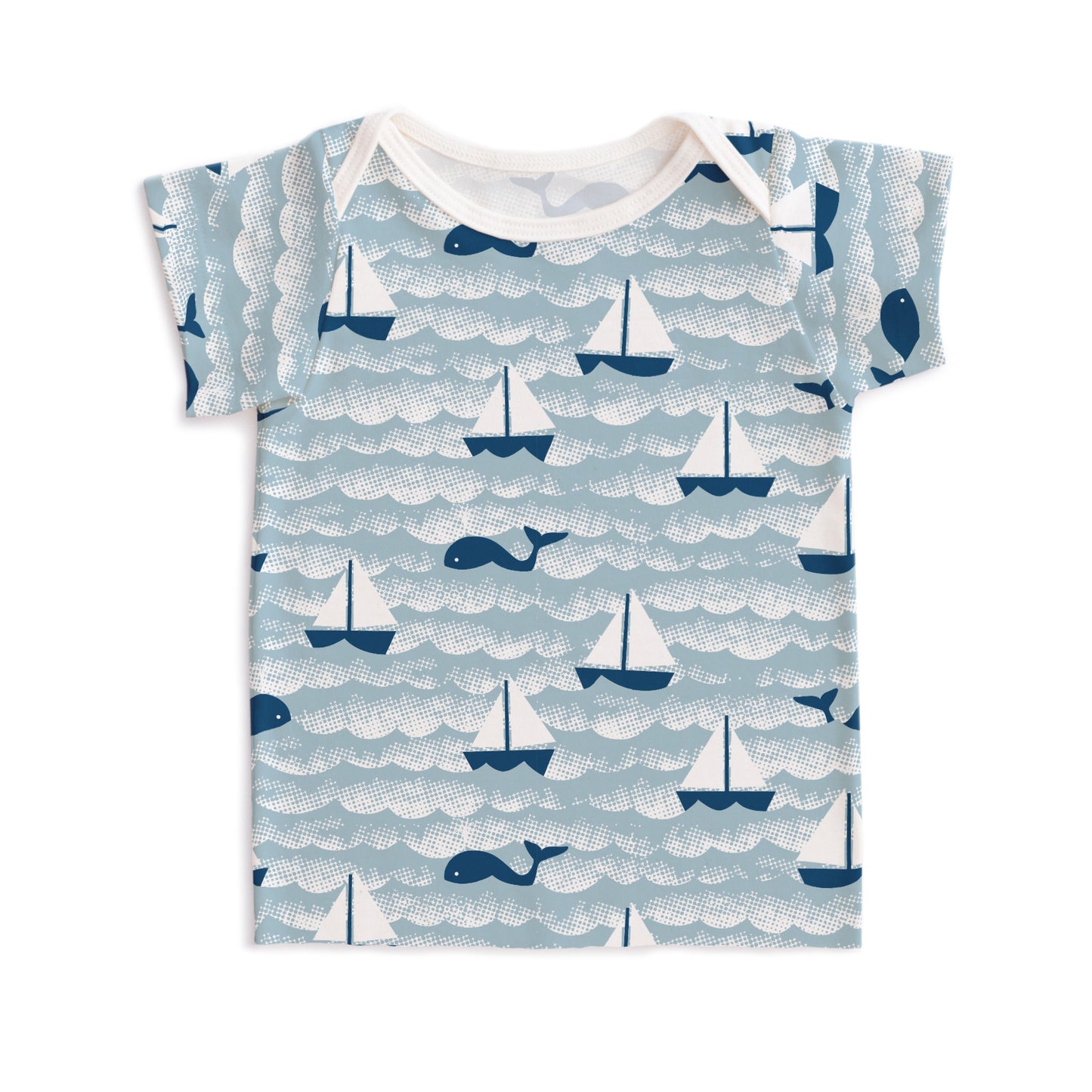 Short-Sleeve Lap Tee - Sailboats Ocean Blue & Navy