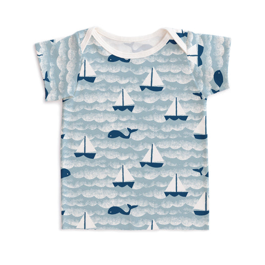 Short-Sleeve Lap Tee - Sailboats Ocean Blue & Navy