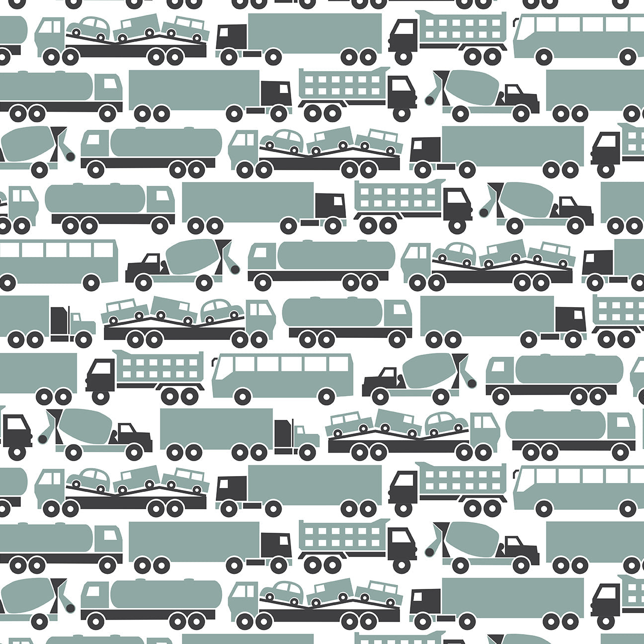 Big rig truck print swatch in surf blue, made with organic cotton
