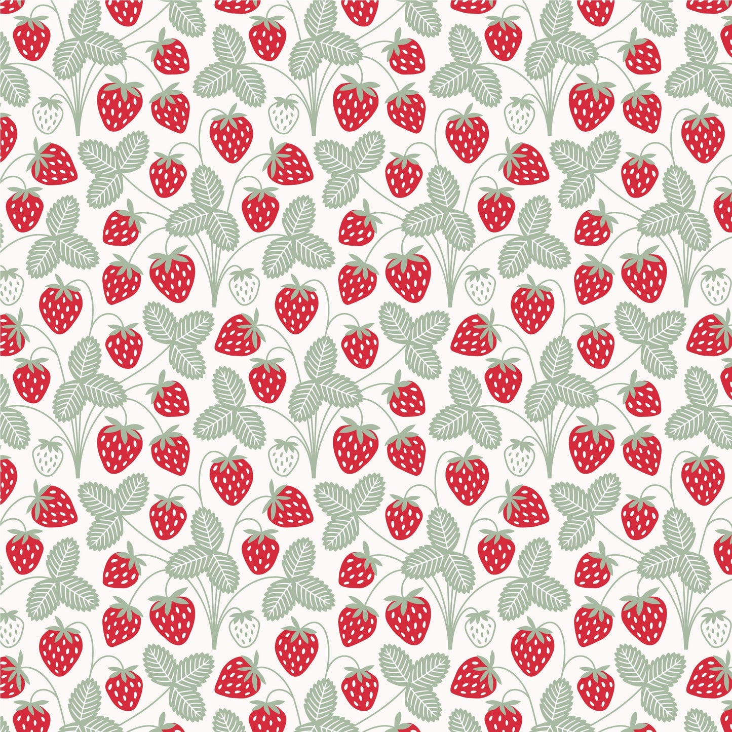 Red and green strawberry print swatch, made with organic cotton